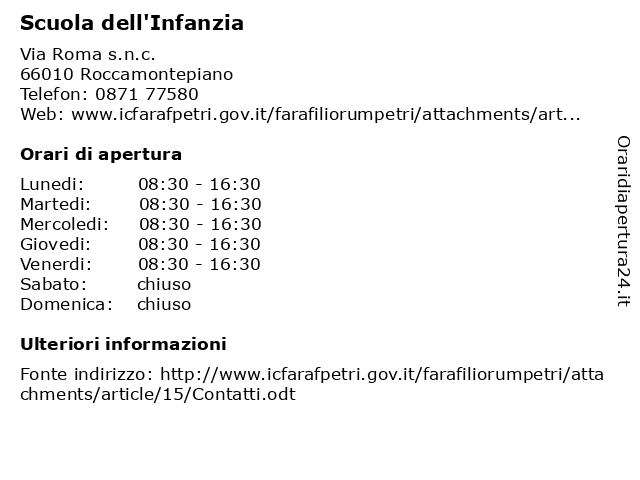 Scuola dell'Infanzia a Roccamontepiano: indirizzo e orari di apertura