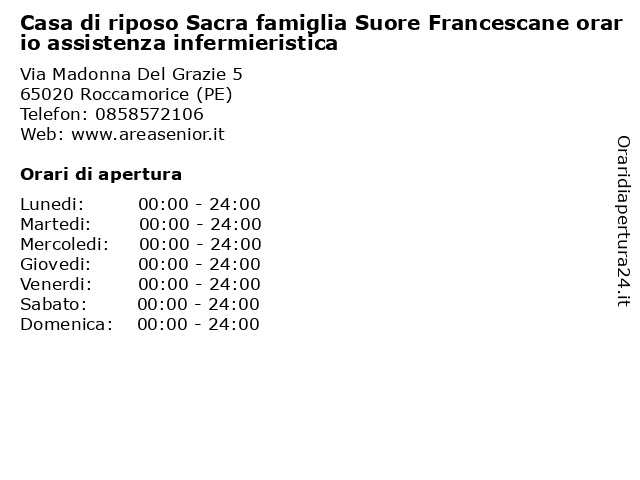 Casa di riposo Sacra famiglia Suore Francescane orario assistenza infermieristica a Roccamorice (PE): indirizzo e orari di apertura