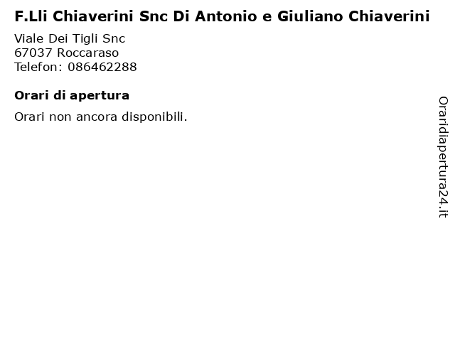 F.Lli Chiaverini Snc Di Antonio e Giuliano Chiaverini a Roccaraso: indirizzo e orari di apertura