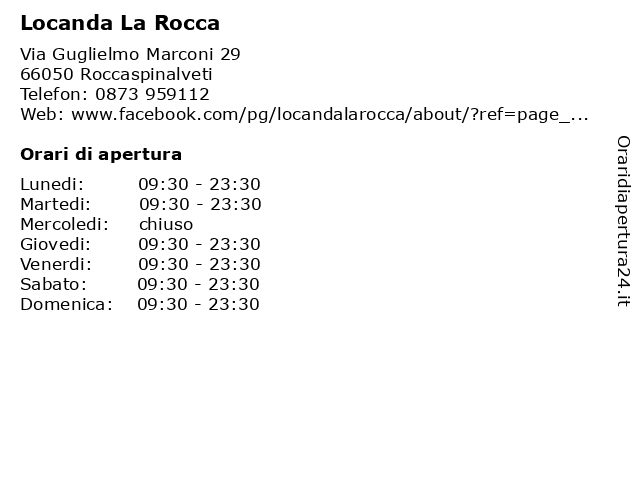 Locanda La Rocca a Roccaspinalveti: indirizzo e orari di apertura