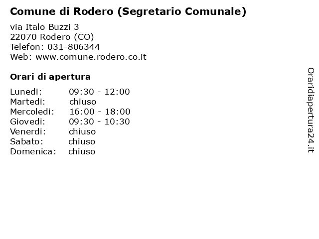 Comune di Rodero (Segretario Comunale) a Rodero (CO): indirizzo e orari di apertura