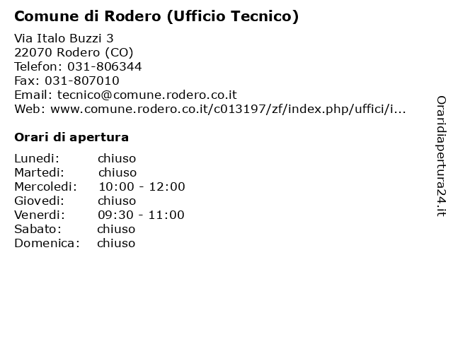 Comune di Rodero (Ufficio Tecnico) a Rodero (CO): indirizzo e orari di apertura