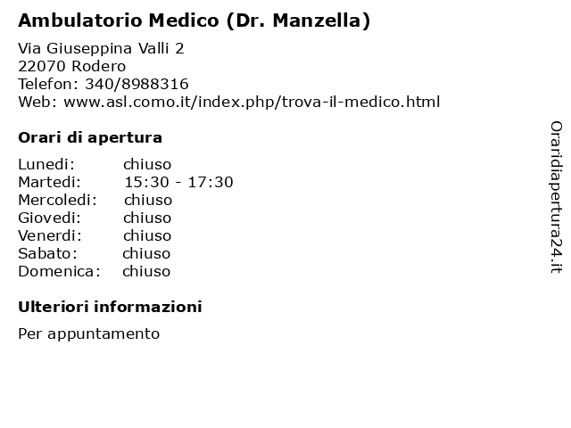 Ambulatorio Medico (Dr. Manzella) a Rodero: indirizzo e orari di apertura