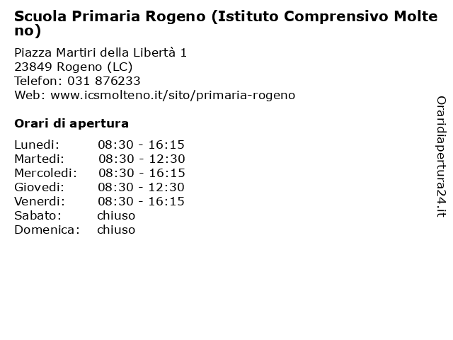 Scuola Primaria Rogeno (Istituto Comprensivo Molteno) a Rogeno (LC): indirizzo e orari di apertura