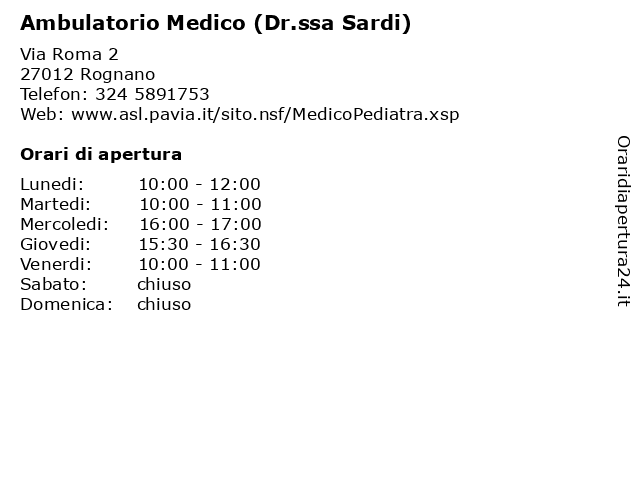 Ambulatorio Medico (Dr.ssa Sardi) a Rognano: indirizzo e orari di apertura