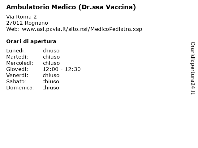 Ambulatorio Medico (Dr.ssa Vaccina) a Rognano: indirizzo e orari di apertura