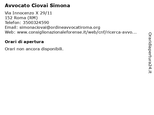 Avvocato Ciovai Simona a Roma (RM): indirizzo e orari di apertura