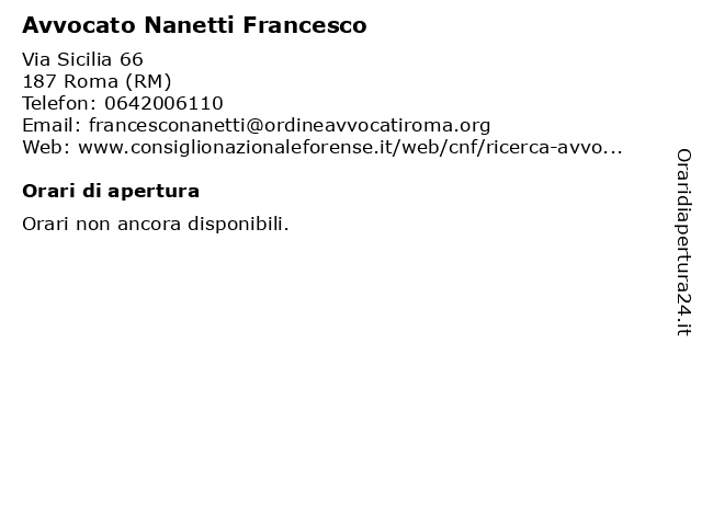 Avvocato Nanetti Francesco a Roma (RM): indirizzo e orari di apertura
