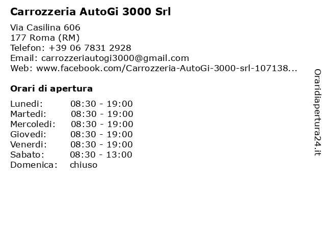 Carrozzeria AutoGi 3000 Srl a Roma (RM): indirizzo e orari di apertura