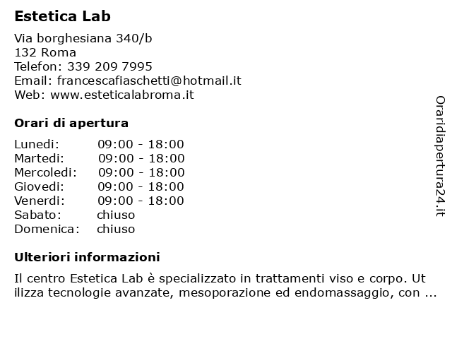Estetica Lab a Roma (RM): indirizzo e orari di apertura
