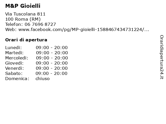 ᐅ Orari M P Gioielli Via Tuscolana 811 Roma Rm