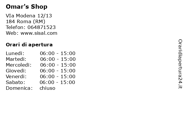Omar's Shop a Roma (RM): indirizzo e orari di apertura