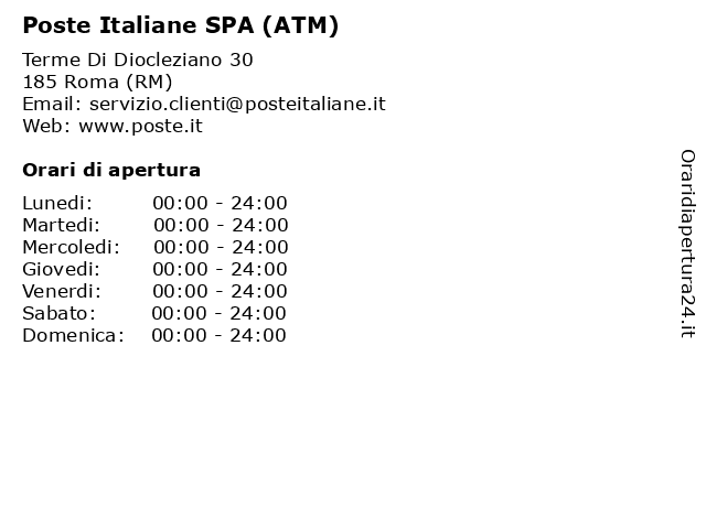 Poste Italiane SPA (ATM) a Roma (RM): indirizzo e orari di apertura