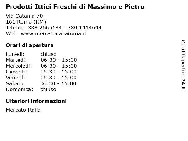 Prodotti Ittici Freschi di Massimo e Pietro a Roma (RM): indirizzo e orari di apertura