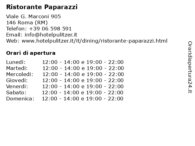 Ristorante Paparazzi a Roma (RM): indirizzo e orari di apertura