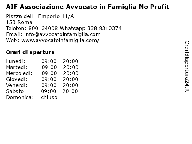 ᐅ Orari Aif Associazione Avvocato In Famiglia No Profit Piazza Dell Emporio 11 A Roma