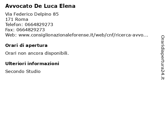 Avvocato De Luca Elena a Roma: indirizzo e orari di apertura