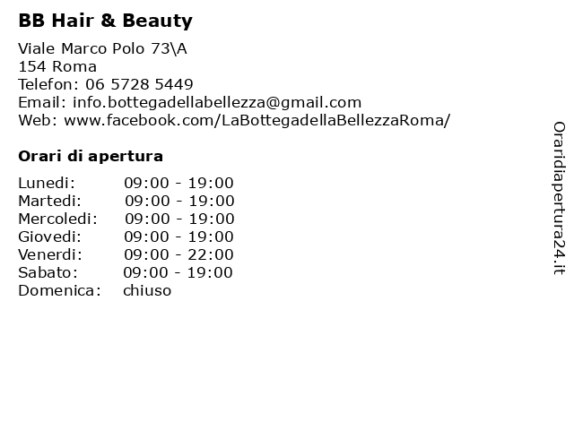 BB Hair & Beauty a Roma: indirizzo e orari di apertura