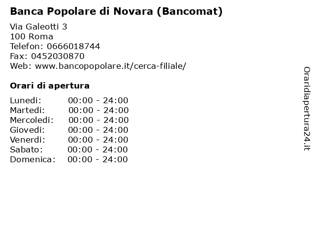 Banca Popolare di Novara (Bancomat) a Roma: indirizzo e orari di apertura