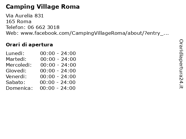Camping Village Roma a Roma: indirizzo e orari di apertura
