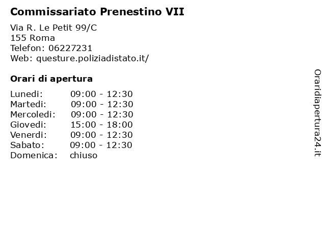 ᐅ Orari Di Apertura Commissariato Prenestino Vii Via R Le Petit