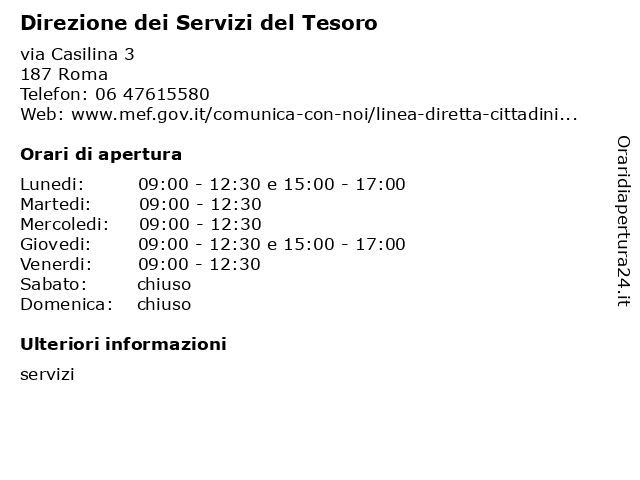 Direzione dei Servizi del Tesoro a Roma: indirizzo e orari di apertura