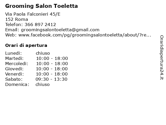 Grooming Salon Toeletta a Roma: indirizzo e orari di apertura