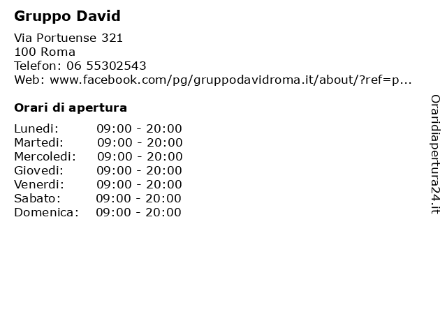 ᐅ Orari Gruppo David Via Portuense 321 00100 Roma