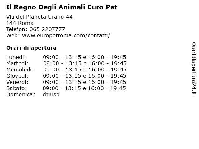 Il Regno Degli Animali Euro Pet a Roma: indirizzo e orari di apertura