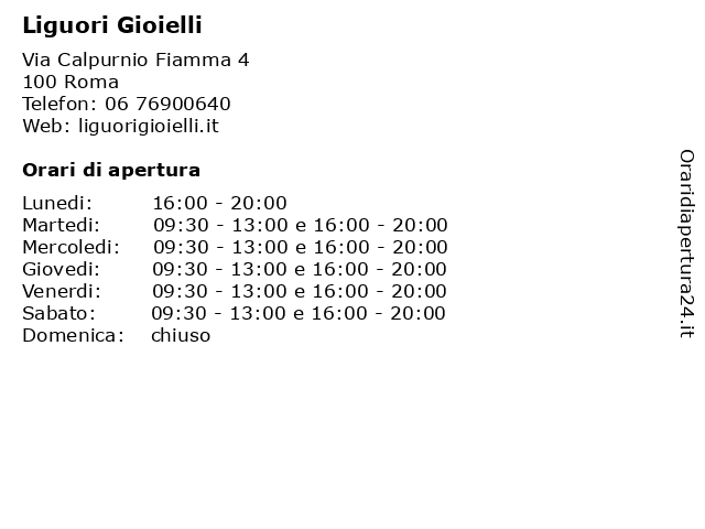 ᐅ Orari Liguori Gioielli Via Calpurnio Fiamma 4 Roma