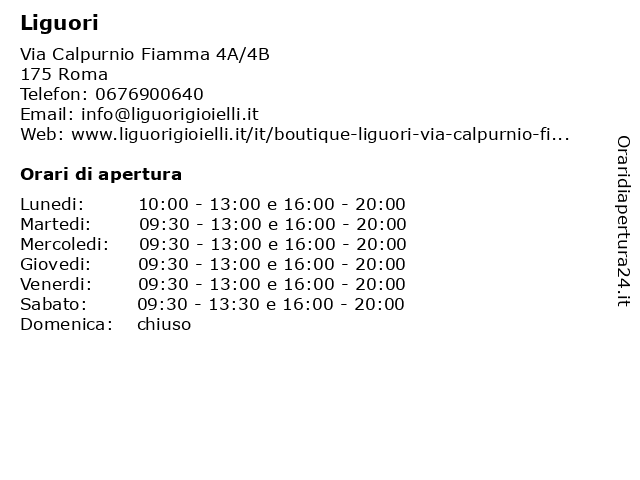 ᐅ Orari Liguori Via Calpurnio Fiamma 4a 4b Roma