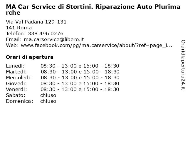 MA Car Service di Stortini. Riparazione Auto Plurimarche a Roma: indirizzo e orari di apertura