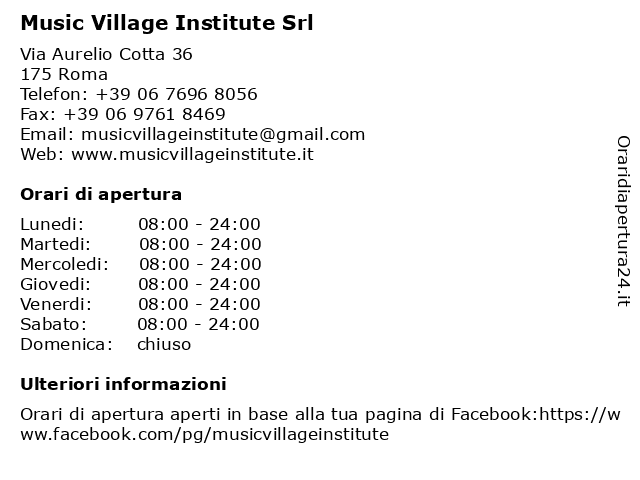 Music Village Institute Srl a Roma: indirizzo e orari di apertura