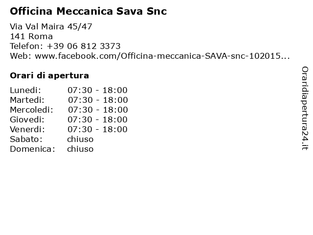 Officina Meccanica Sava Snc a Roma: indirizzo e orari di apertura