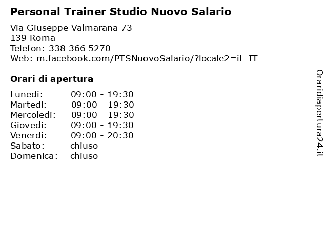 Personal Trainer Studio Nuovo Salario a Roma: indirizzo e orari di apertura
