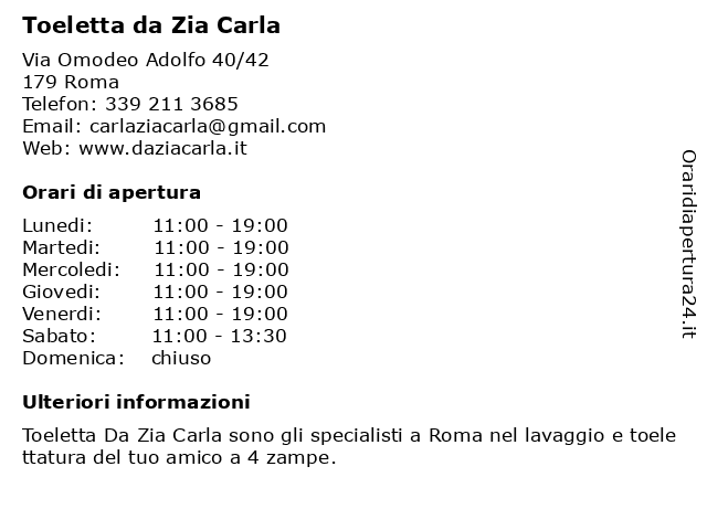 Toeletta da Zia Carla a Roma: indirizzo e orari di apertura