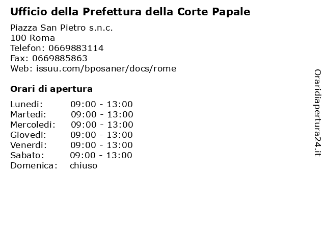 Ufficio della Prefettura della Corte Papale a Roma: indirizzo e orari di apertura