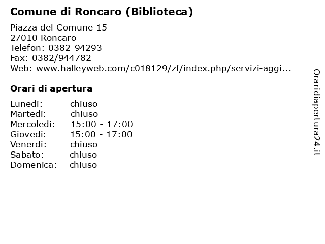 Comune di Roncaro (Biblioteca) a Roncaro: indirizzo e orari di apertura
