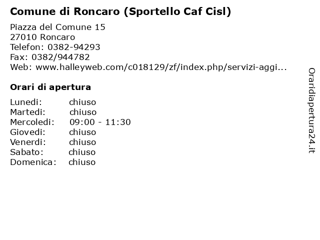 Comune di Roncaro (Sportello Caf Cisl) a Roncaro: indirizzo e orari di apertura