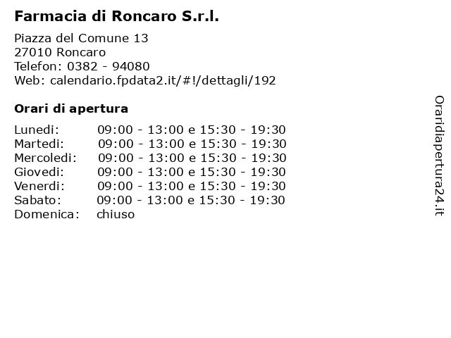 Farmacia di Roncaro S.r.l. a Roncaro: indirizzo e orari di apertura