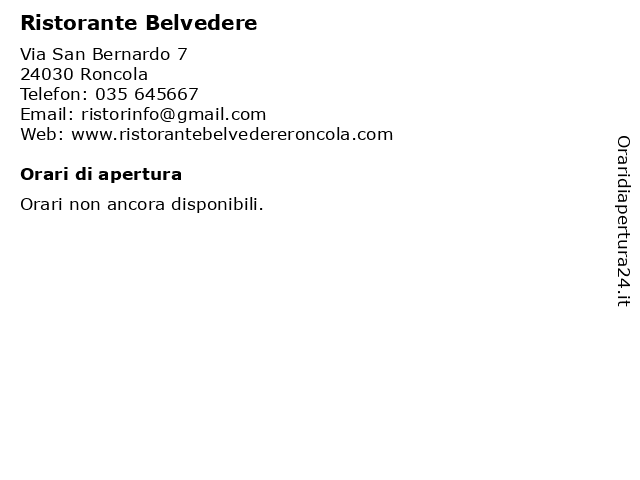 Ristorante Belvedere a Roncola: indirizzo e orari di apertura