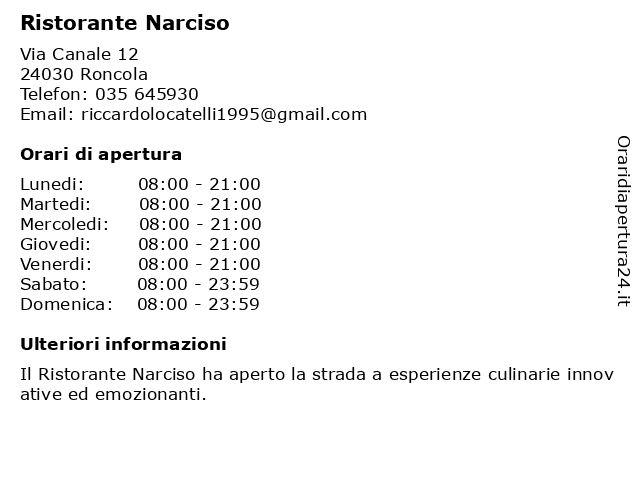 Ristorante Narciso a Roncola: indirizzo e orari di apertura