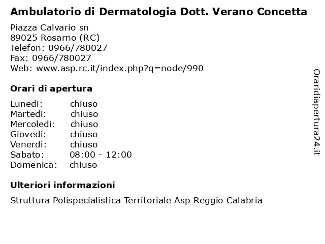 Ambulatorio di Dermatologia Dott. Verano Concetta a Rosarno (RC): indirizzo e orari di apertura