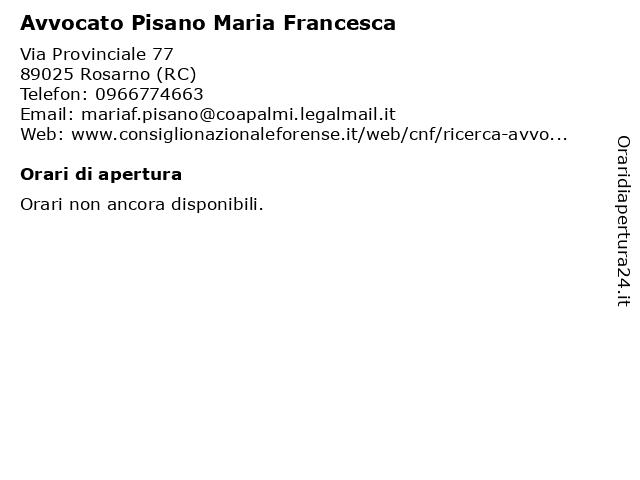 Avvocato Pisano Maria Francesca a Rosarno (RC): indirizzo e orari di apertura