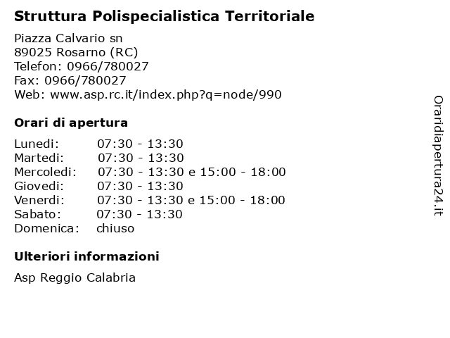Struttura Polispecialistica Territoriale a Rosarno (RC): indirizzo e orari di apertura