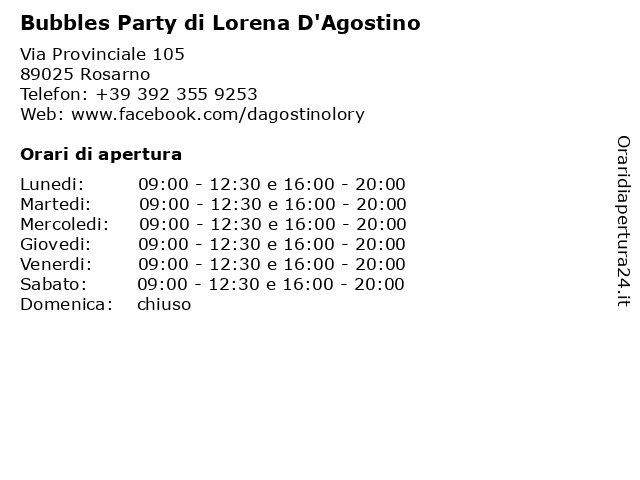 Bubbles Party di Lorena D'Agostino a Rosarno: indirizzo e orari di apertura