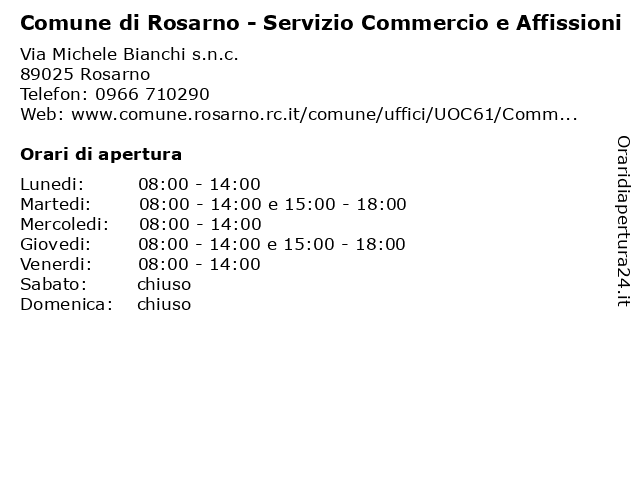 Comune di Rosarno - Servizio Commercio e Affissioni a Rosarno: indirizzo e orari di apertura