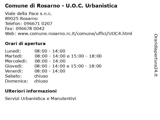 Comune di Rosarno - U.O.C. Urbanistica a Rosarno: indirizzo e orari di apertura