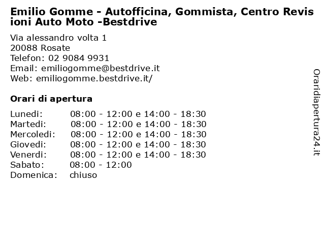 Emilio Gomme - Autofficina, Gommista, Centro Revisioni Auto Moto -Bestdrive a Rosate: indirizzo e orari di apertura