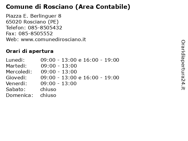 Comune di Rosciano (Area Contabile) a Rosciano (PE): indirizzo e orari di apertura